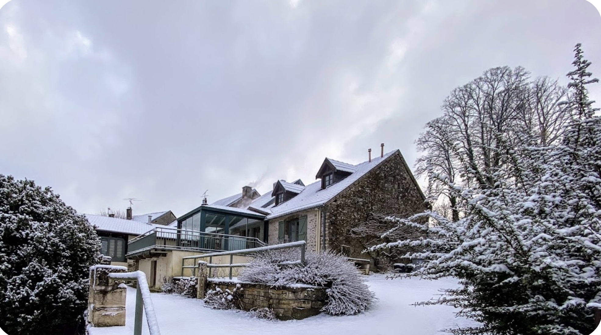 The house and veranda under fresh snow